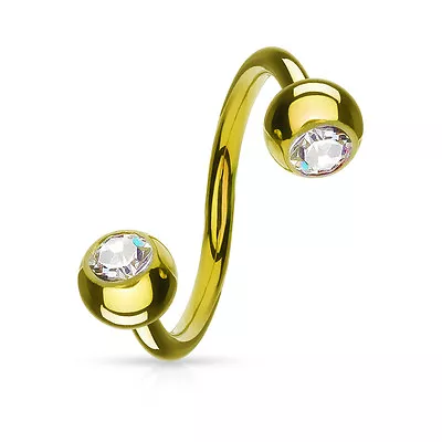 (2pc) 16g GOLD Plated Twist Curved Barbell With CLEAR CZ • $4.99