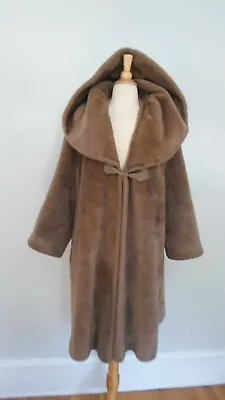 1950's VINTAGE FANTASTIC Faux Seal Skin Fur Mink SWING TRAPEZE Coat Funnel Neck • $199.99