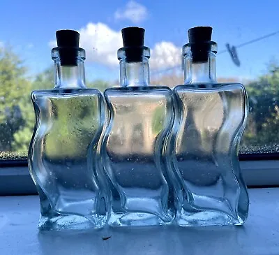 Three Mini Glass Bottles Jars With Cork Stoppers • £14.99