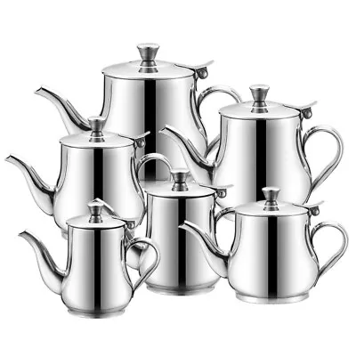 Stainless Steel Metal Teapot Cafe Tea Coffee Drink Restaurant Kitchen Flip Lid • £7.16