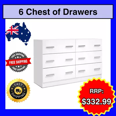 Artiss 6 Chest Of Drawers VEDA White Dressers Tallboy Bedroom Furniture Home AUS • $179.99