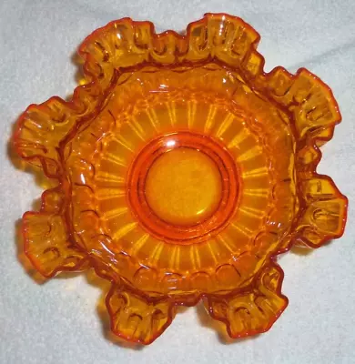 Vintage Fenton Glass Colonial Orange Thumbprint Bowl Crimped Ruffled Edge 8   • $12