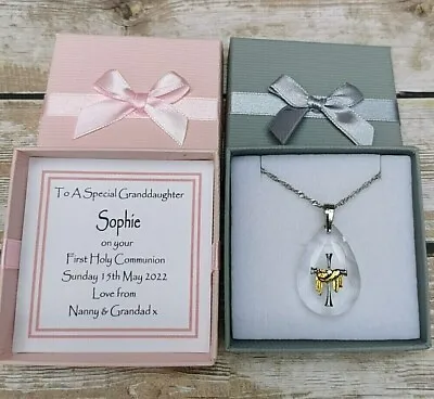 £5.99 • Buy Personalised 1st Holy Communion Gift Necklace With Cross For Boy Or Girl