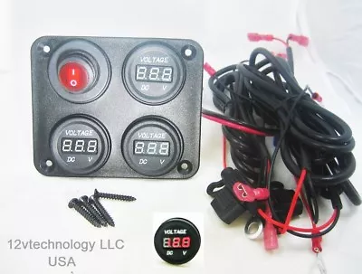 12V Battery Voltmeter Monitor 3 Banks Marine House Starting W/ Switch 60  Wires • $29.95