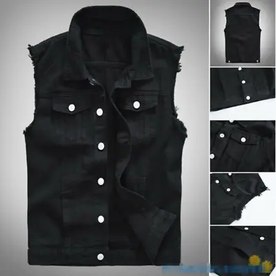 Mens Casual Denim Retro Sleeveless Vest Coat Biker Trend Jacket Waistcoat Street • $22.61