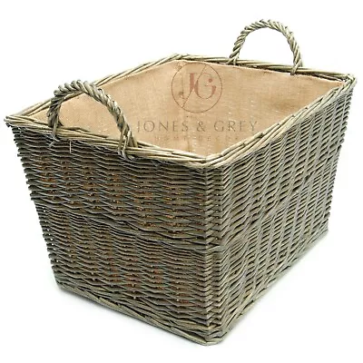 Large Wicker Willow Storage Laundry Log Basket With Handles &liner Hessian Lined • £44.99