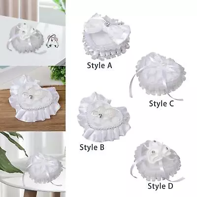 Bridal Ring Holder Cushion Heart Shaped Ring Bearer Box Romantic Ring Pillow • £6.11