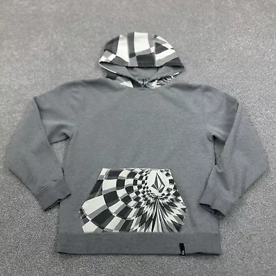 Volcom Hoodie Boys Medium Gray Black Sweatshirt Sweater 3D Check Youth Kids • $14.91