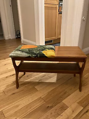 Retro Vintage Teak Hallway Telephone Seat Bench Mid Century • £129