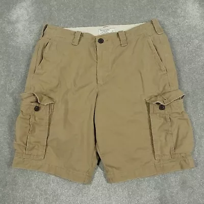 Abercrombie & Fitch Mens Cargo Shorts W32 Beige Zip Fly Pockets Cotton • £24.99