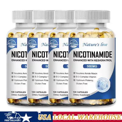 Nicotinamide Resveratrol 500MG NAD Supplement 120/240/480 Capsules Anti-aging • $40.71