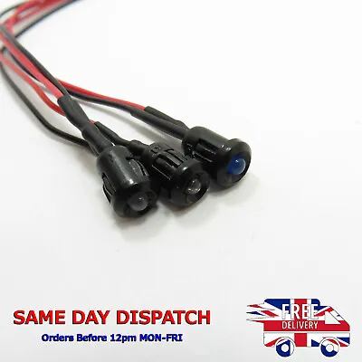 12V LED 3mm Milky/Clear Flashing/Diffused/Clear Diode Light 20cm + Holder Cable • £5.95