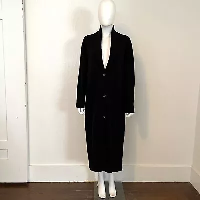 ALLUDE Black Maxi Cardigan Grandpa Sweater Wool Cashmere Duster Coatigan L • $125