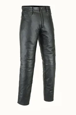 Mens Black Leather Cowhide Motorcycle Motorbike Jeans Trousers • £56.99