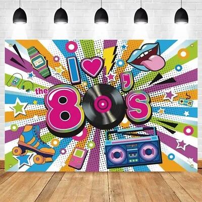 80s Party Decorations Backdrop Large I Love The 80s Hip Hop Background Banner • £8.11