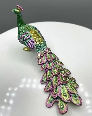 Bejeweled  Peacock Metal Trinket Box. Well-made 6  Long • $19.95