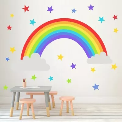 Rainbow Star Vinyl Wall Stickers Kids Room Bedroom Playroom Decals Home Stic HO • £3.34