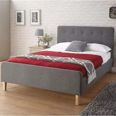 Ashbourne Charcoal Grey Small 4ft Double Bed Fabric Upholstery Sturdy Wood Frame • £139.99