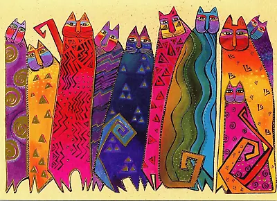 UNUSED Vintage BIRTHDAY Greeting CARD Laurel BURCH Cool Rainbow CATS Cat Art • $8