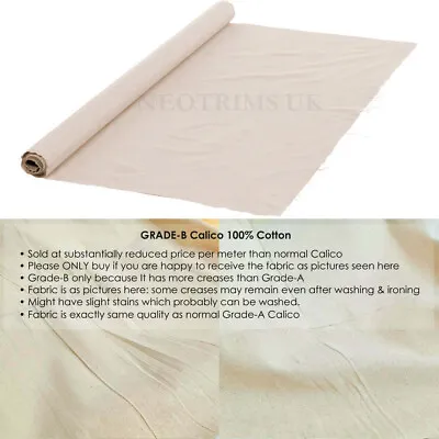 100% Natural Cotton Calico Fabric Ecru Medium Weight 145gsm 60  Wide 1510mts • £4.45