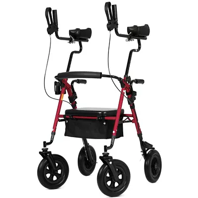 Deluxe OEM ELENKER Rollator Walker Medical Aid Heavy Duty Upright Stand Up Red • $95.99