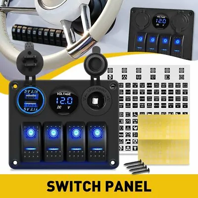 $29.99 • Buy Car Marine Boat 4 Gang Waterproof Circuit Blue LED Rocker Switch Panel Breaker A