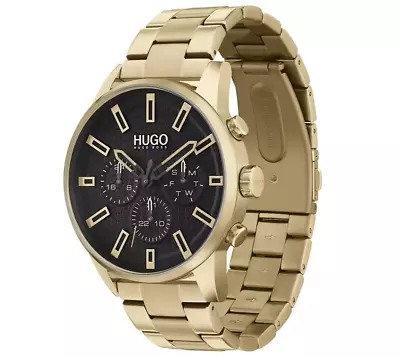 HUGO Boss 1530152 Seek Chronograph Multifunction Gold Bracelet Black Dial Watch • £94.50