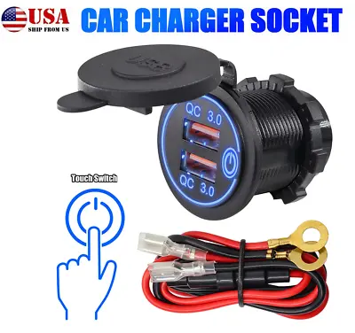 Car Charger Cigarette Lighter Touch Switch 12V/24V QC 3.0 Dual USB Power Socket • $16.55