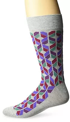 J.M. Dickens Mens Dress Socks 10-13 Pima Cotton Colored Geometric Open Cubes • $10