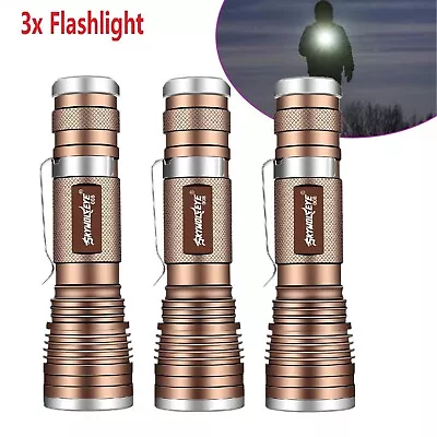 3 Pack Super Bright LED Flashlight Tactical Handheld Flash Light Torch Zoomable • $11.99