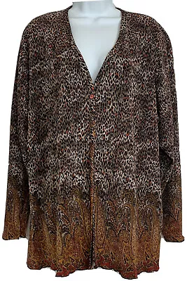 Adrian Karen Plus Size 3X Animal Print Paisley Open Front Blouse Accordian Pleat • $11.49