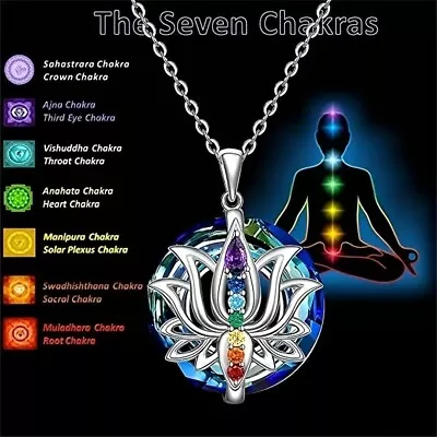 Elegant 925 Sterling Silver Rainbow Mystical Fire Topaz 7 Chakra Lotus Necklace • $19.74