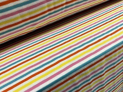 Cotton Spandex Stretch Single Jersey Fabric Per Metre - Stripe - Multicolour • £6.99