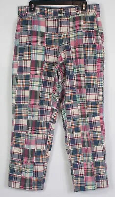Vintage 90s Brooks Brothers Madras Plaid Patchwork Pants Mens 36 X 26 Golf Polo • $31.49