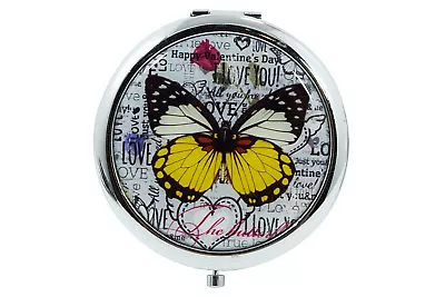 Vintage Butterfly Art - Lovely Butterfly Design Round Double Side Compact Mirror • $11.20