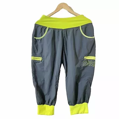 Zumba Cargo Capri Samba Pants Size Large Neon Green & Grey Zipper Pockets • £21.23