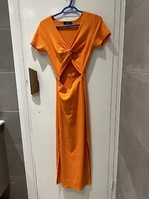 Missguided Orange Ribbed Cut Out V Neck Midi Bodycon Tshirt Dress Size 10 • £6