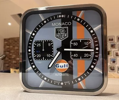 Rare Tag Heuer Monaco Gulf Racing Wall Clock Watch Shop Dealer Clock Ltd Edition • £850