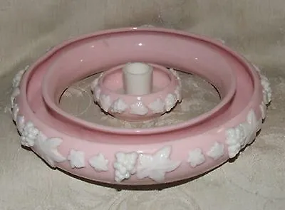 FLOWER FLOAT CIRCLE RING Candle Pink Milk Glass White Applied Raised Grapevine  • $295