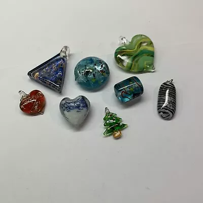 Lot Of 8 Women's Costume Pendants / Charms Blown Art Glass Mix Hearts Tree Etc • $24.99