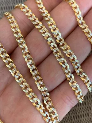 Mens Diamond Cut 5mm Cuban Chain 14k Gold Plated Solid 925 Silver Two Tone ITALY • $71.98