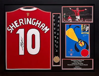 Framed Teddy Sheringham Signed Manchester United Shirt  & Champions League Medal • $315.72