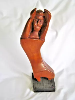 Carved Wood Female Abstract Modern Sculpture Vintage MCM Figurine 14  Tall Stand • $43