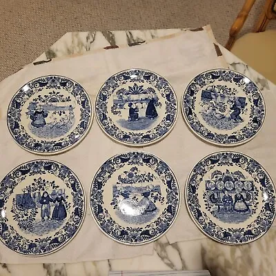 Vintage Petrus Regout & Co Maastricht  Fantaisie Delft Blue  Plate Set Of 6 • $280