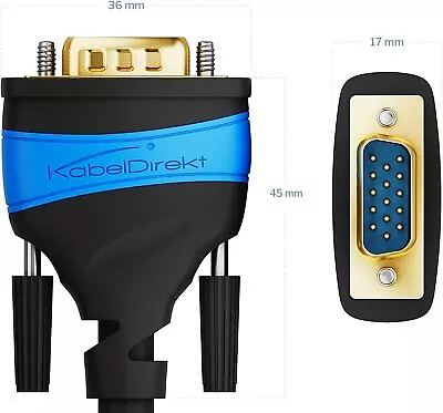 £3.95 • Buy New Kabeldirekt 0.5m Gold Plated VGA To VGA Cable Full HD 1080p