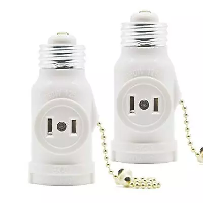 2 Outlet Light Socket Adapter With Pull Chain Switch White Medium Screw 2 Pack • $11.72