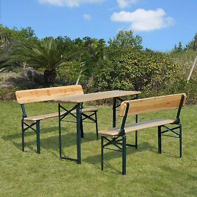 3pcs Camping Table Chair Bench Wooden Garden Picnic Set Foldable Patio Furniture • £100.99