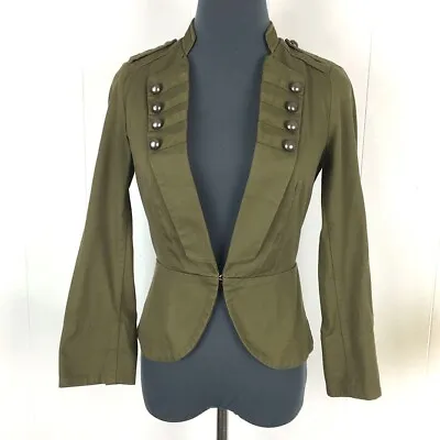 H&M Military Blazer Jacket Women 2 Green Cotton 30x21 • $10.18