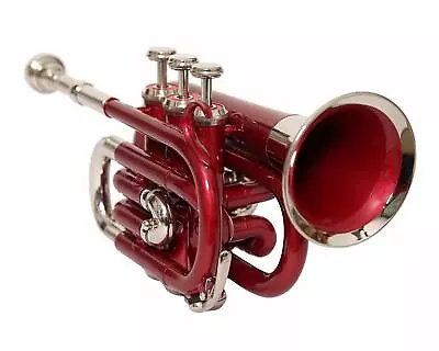 Bb PITCH POCKET TRUMPET WITH HARD CASE AND MP RED COLORED] MINI HORN • $142.68