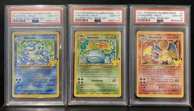 $775 • Buy PSA 10 Pokemon Celebrations Base Set Trio Charizard Blastoise Venusaur Gem Mint!